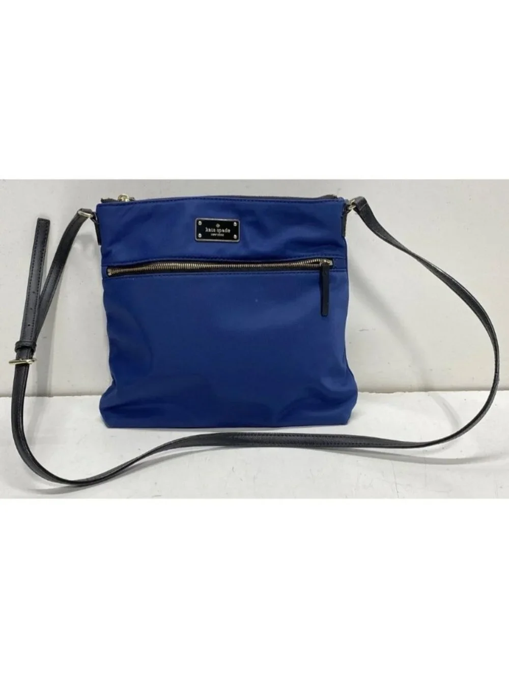 Kate Spade New York Blue Nylon Crossbody Bag With Black Strap & Zip Pocket